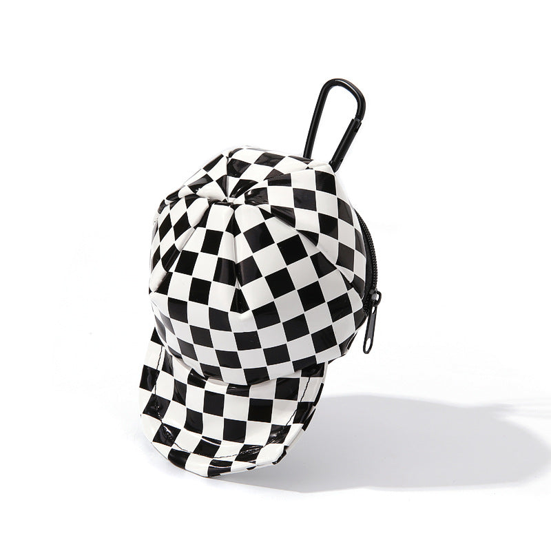Wholesale Checkerboard Baseball Cap Headphone Bag and Wallet PU Keychain